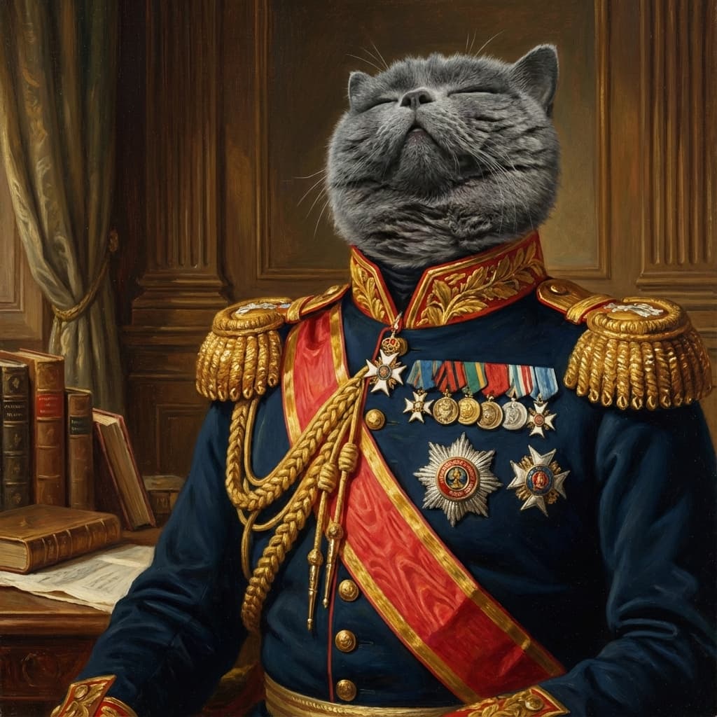 Cat in royal general uniform - AI pet portrait