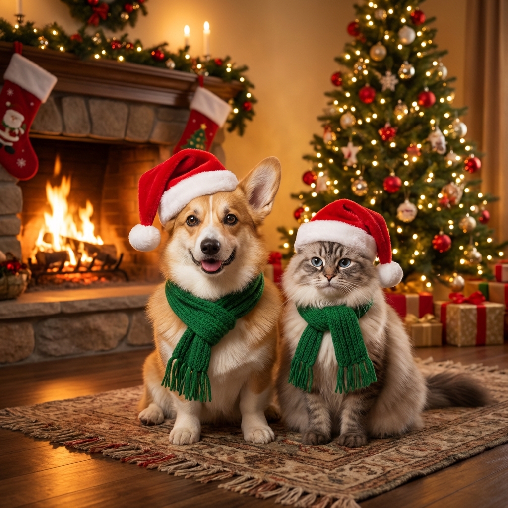 Festive pets celebrating Christmas - About Pets Santa